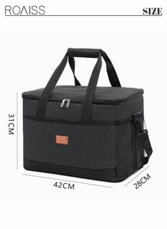 roaiss Outdoor 33L Large Cooler Bag Insulated Handbag Reusable Waterproof Oxford Ice Refrigerated Lightweight Fresh-keeping for Men Women Picnic BBQ Beach Lunch Black  - Image 4