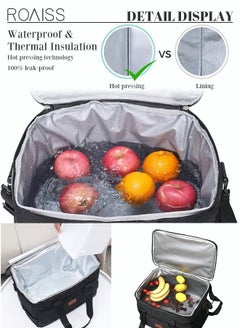 roaiss Outdoor 33L Large Cooler Bag Insulated Handbag Reusable Waterproof Oxford Ice Refrigerated Lightweight Fresh-keeping for Men Women Picnic BBQ Beach Lunch Black  - Image 3
