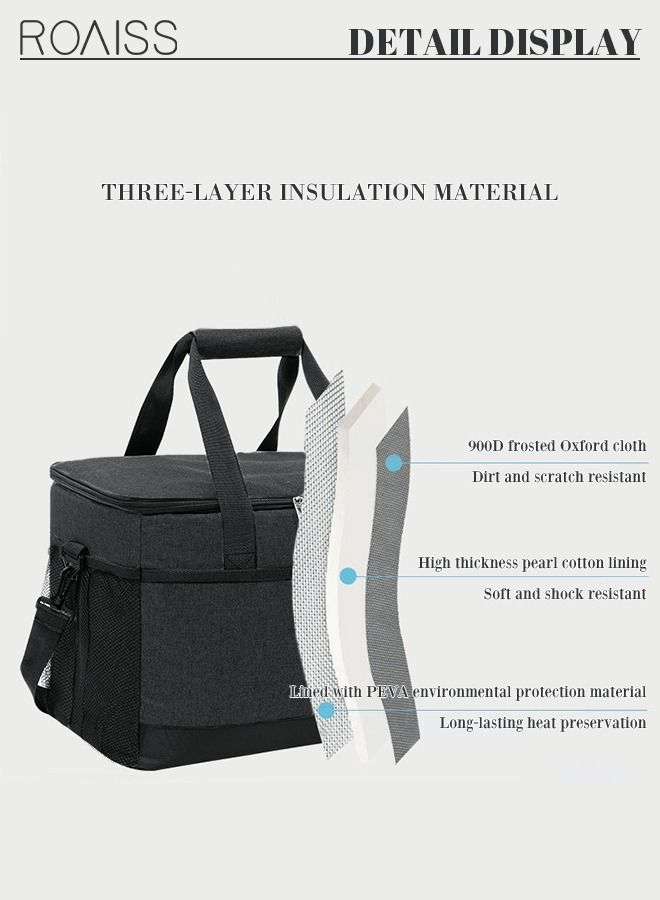 roaiss Outdoor 33L Large Cooler Bag Insulated Handbag Reusable Waterproof Oxford Ice Refrigerated Lightweight Fresh-keeping for Men Women Picnic BBQ Beach Lunch Black  - Image 2