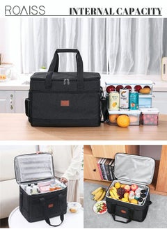roaiss Outdoor 33L Large Cooler Bag Insulated Handbag Reusable Waterproof Oxford Ice Refrigerated Lightweight Fresh-keeping for Men Women Picnic BBQ Beach Lunch Black  - Image 5