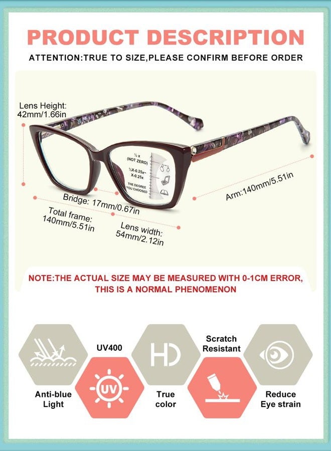 LianSan Trendy Cat-Eye Progressive Multifocus Reading Glasses for Women Blue Light Computer Readers Anti Eyestrain 54-17-140(Purple,1.5x) - Image 5