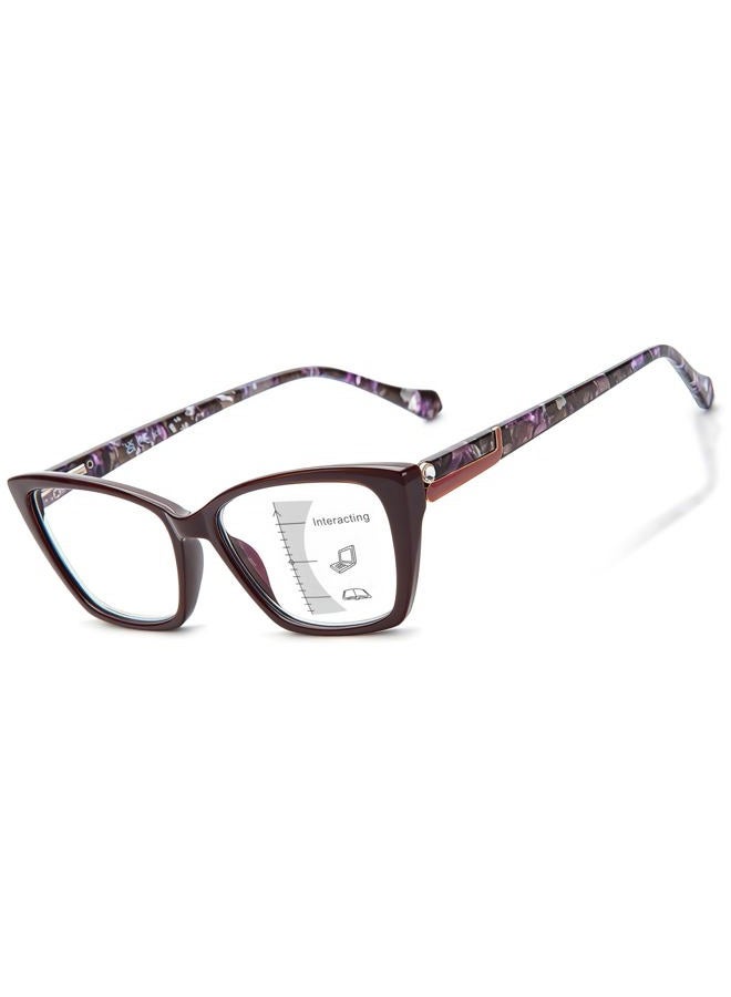 LianSan Trendy Cat-Eye Progressive Multifocus Reading Glasses for Women Blue Light Computer Readers Anti Eyestrain 54-17-140(Purple,1.5x) - Image 1