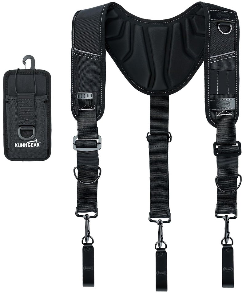 KUNN Tool Belt Suspenders with Leather Reinforced, Heavy-Duty Padded Adjustable Construction Bag Suspenders with Air Channel for Men Carpenter Electrician Work - Image 1