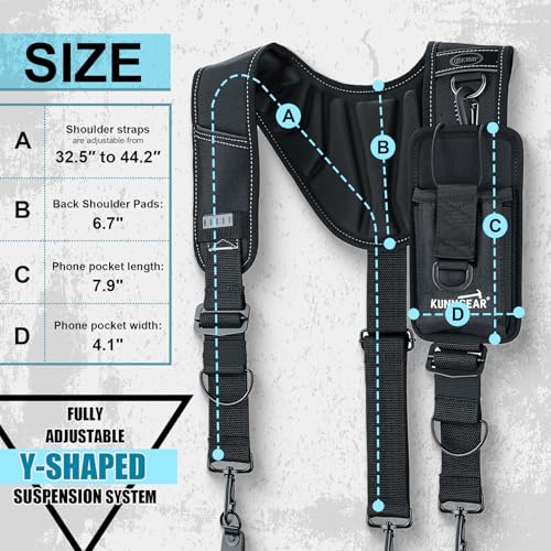 KUNN Tool Belt Suspenders with Leather Reinforced, Heavy-Duty Padded Adjustable Construction Bag Suspenders with Air Channel for Men Carpenter Electrician Work - Image 4
