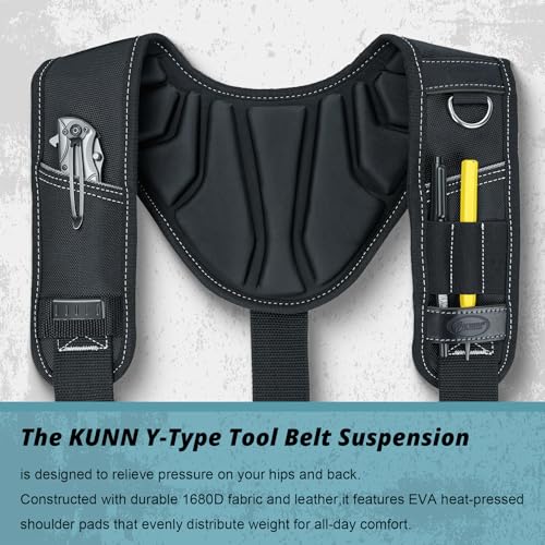 KUNN Tool Belt Suspenders with Leather Reinforced, Heavy-Duty Padded Adjustable Construction Bag Suspenders with Air Channel for Men Carpenter Electrician Work - Image 3