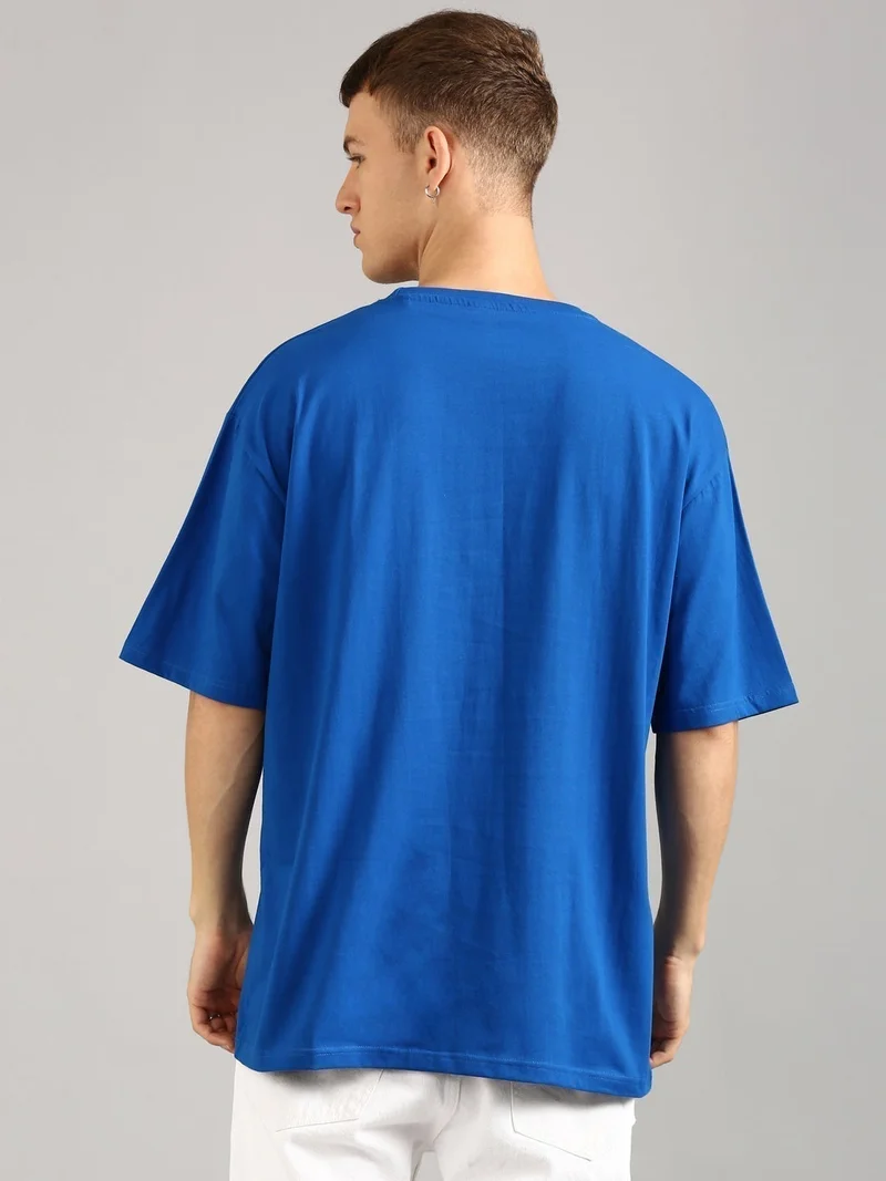 Joven Men Royal Blue Printed Pure Cotton Oversized T-Shirt