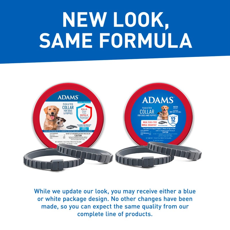 ADAMS Flea & Tick Collar for Dogs & Puppies, 2 Pack, 12 Month Protection, Adjustable One Size, Kills Fleas, Ticks & Repels Mosquitoes, Excluding California - Image 2