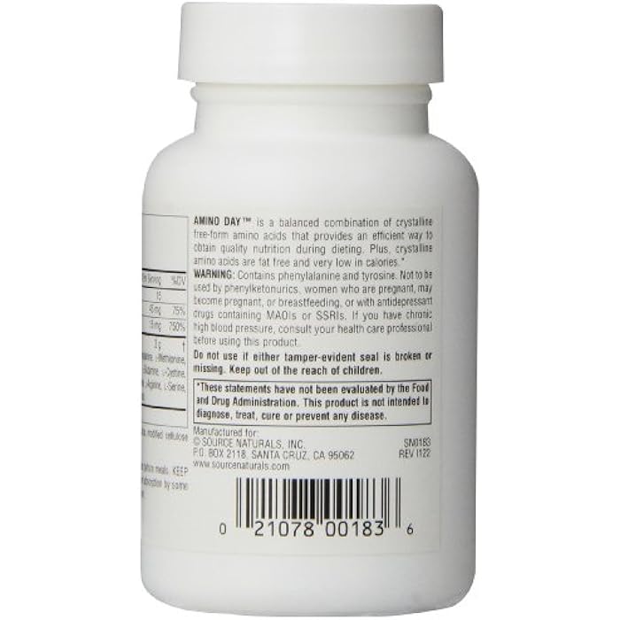 Source Naturals Amino Day - 20 Free Form Amino Acids Supports Quality Dieting During Nutrition - 60 Tablets - Image 4