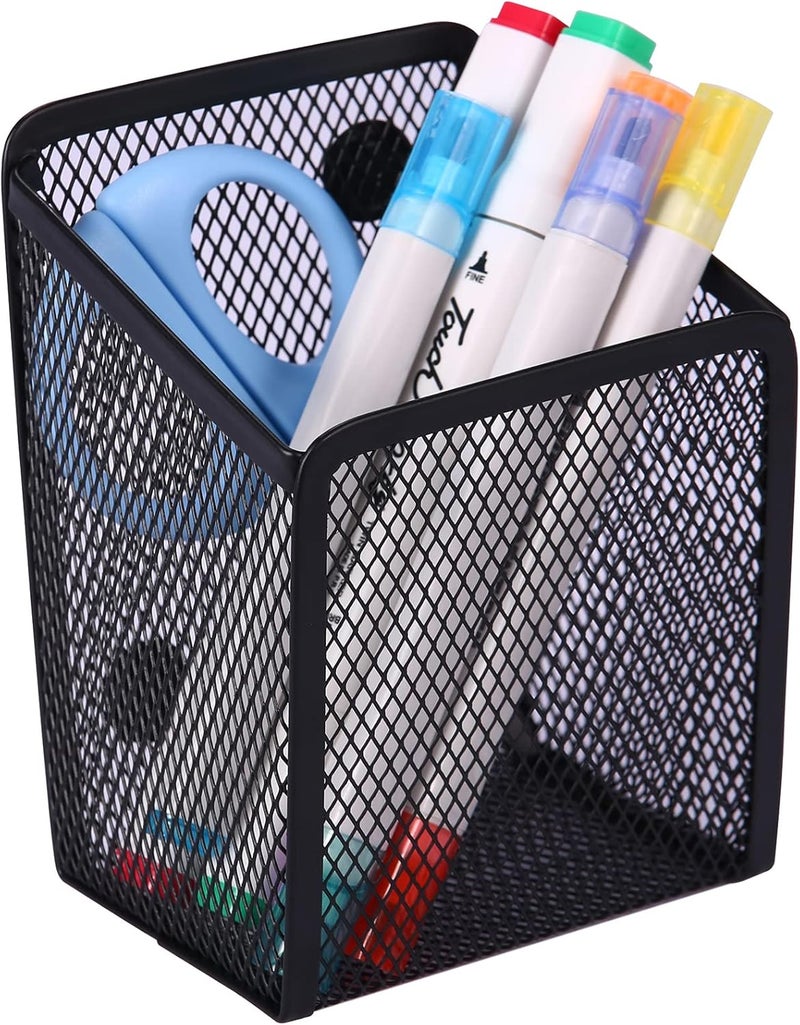 Sanpaint Large Magnetic Pen Holder, Magnetic Basket 4 Strong Magnet Pencil Holders Locker Accessories for Refrigerator Whiteboard Black(3.7x2.7x5 In) - Image 1