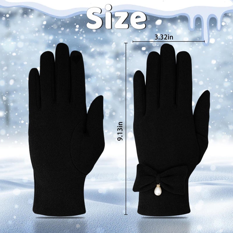 Feelorna Women Winter Gloves, Fleece Lined Warm Gloves with Cute Bow Thermal Windproof Touchscreen Glove for Cold Weather (Khaki, One Size) - Image 2