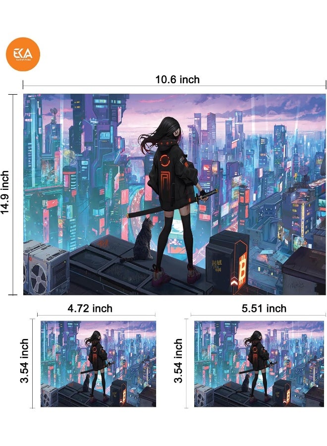 Cyberpunk Anime Girl Cat Sci Fi City Laptop Skin Sticker Decal - Image 3