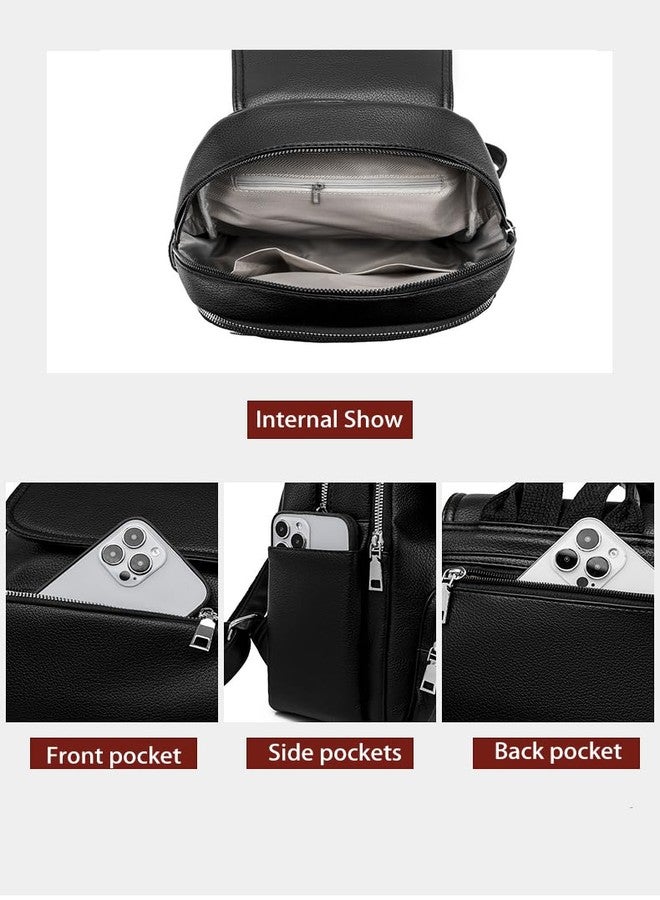 JIANLINST Backpack for Women Girls PU Leather Backpack Purse Ladies Flap Rucksack Casual Daypack Black - Image 5