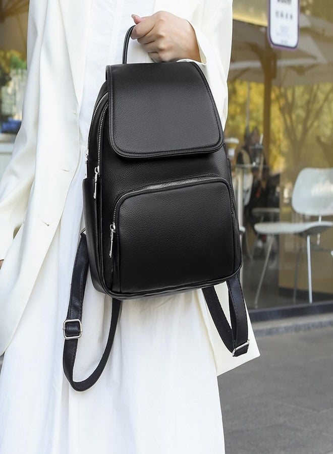 JIANLINST Backpack for Women Girls PU Leather Backpack Purse Ladies Flap Rucksack Casual Daypack Black - Image 3