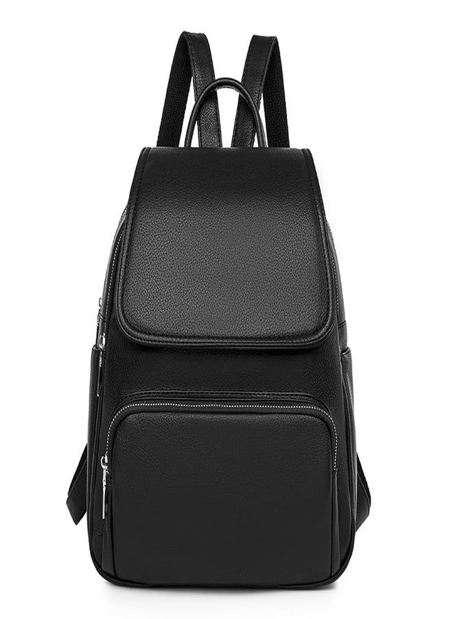 JIANLINST Backpack for Women Girls PU Leather Backpack Purse Ladies Flap Rucksack Casual Daypack Black - Image 1