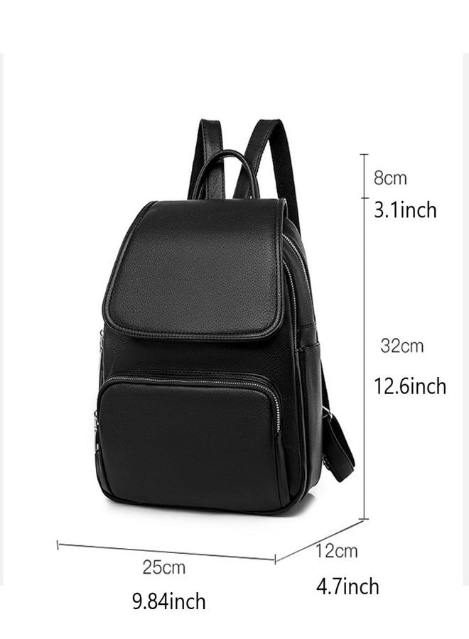 JIANLINST Backpack for Women Girls PU Leather Backpack Purse Ladies Flap Rucksack Casual Daypack Black - Image 4