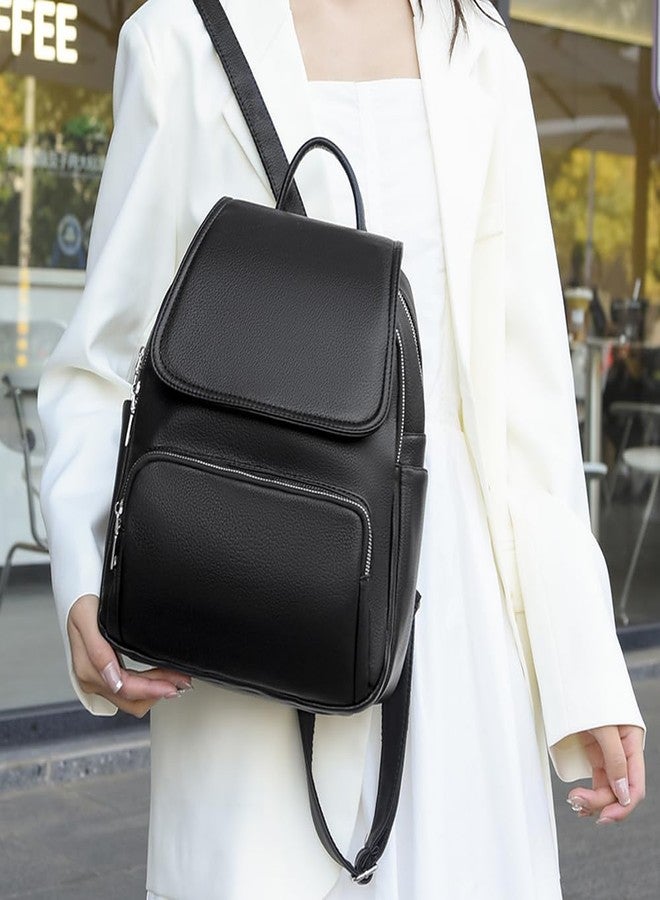 JIANLINST Backpack for Women Girls PU Leather Backpack Purse Ladies Flap Rucksack Casual Daypack Black - Image 2