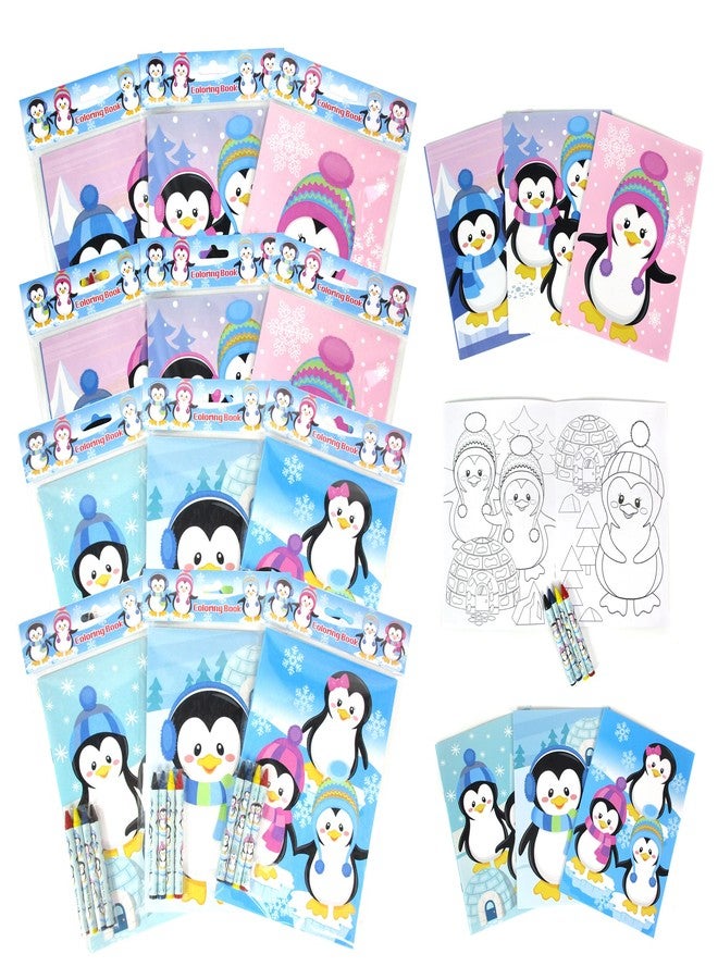 TINYMILLS Penguins Coloring Book Set with 12 Coloring Books and 48 Crayons Penguins Birthday Party Supplies Favor Bag Filler Carnival Prizes Rewards Classroom Party - Image 1