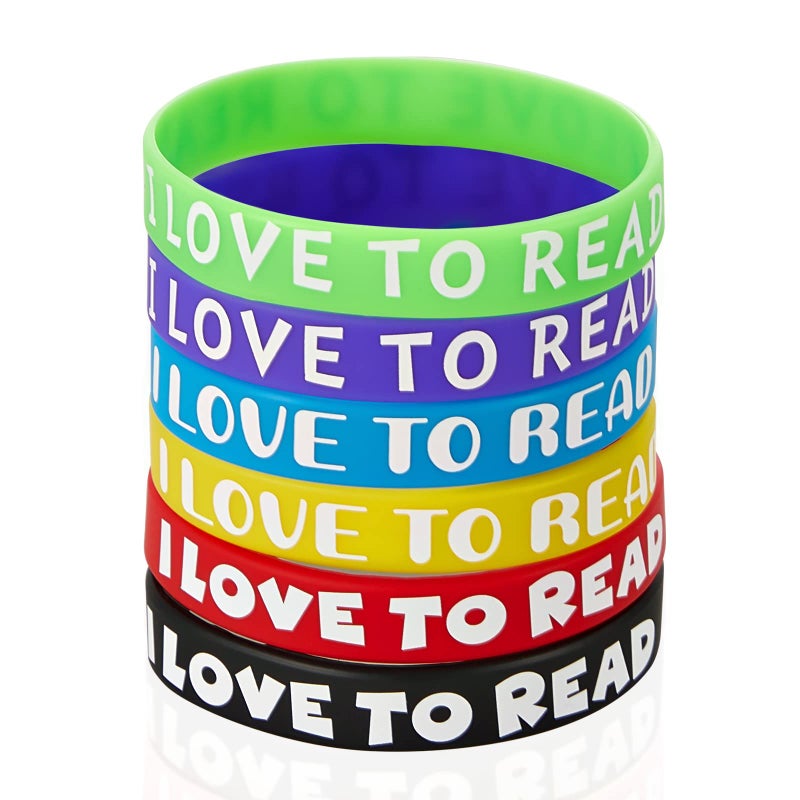 WILLBOND I Love to Read Rubber Bracelets Motivational Rubber Wristband Colorful Silicone Wristbands Bracelets for Classroom Rewards Teacher Award School Home Decoration Party Favors (36 Pieces) - Image 1