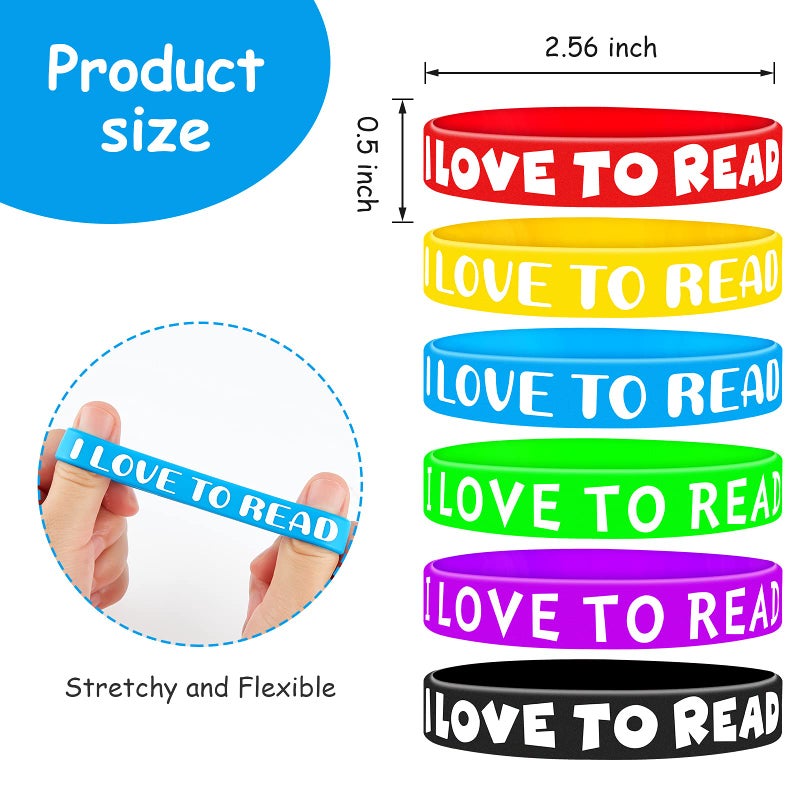 WILLBOND I Love to Read Rubber Bracelets Motivational Rubber Wristband Colorful Silicone Wristbands Bracelets for Classroom Rewards Teacher Award School Home Decoration Party Favors (36 Pieces) - Image 3