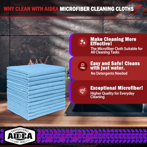 AIDEA Microfiber Cleaning Cloth 50PK Blue Shop Rags Microfiber Towels for Cars Dusting Cloth Lint Free Rags Absorbent Towels for SUVs House Kitchen Mechanic Workshops 1212 - Image 3