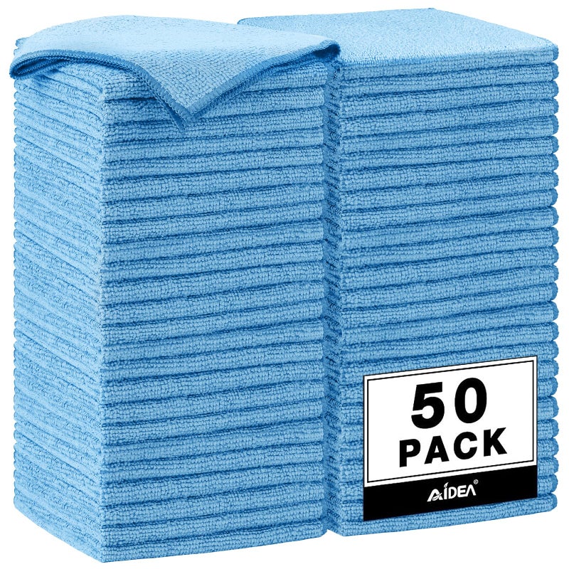 AIDEA Microfiber Cleaning Cloth 50PK Blue Shop Rags Microfiber Towels for Cars Dusting Cloth Lint Free Rags Absorbent Towels for SUVs House Kitchen Mechanic Workshops 1212 - Image 2