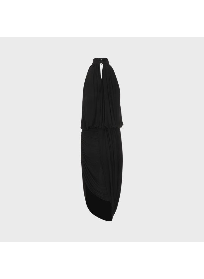 Zara French Sweet Style Semi-high Neck Ruffled Waist-defining Sleeveless Dress - Image 3