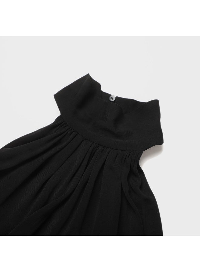 Zara French Sweet Style Semi-high Neck Ruffled Waist-defining Sleeveless Dress - Image 4
