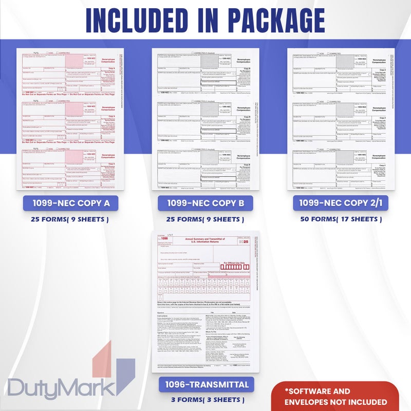 Dutymark 1099 NEC Forms 2025 4 Part Tax Forms Kit of Laser Forms, Compatible with QuickBooks and Accounting, 25 Pack, Software and Envelopes NOT Included, Made in The USA - Image 2