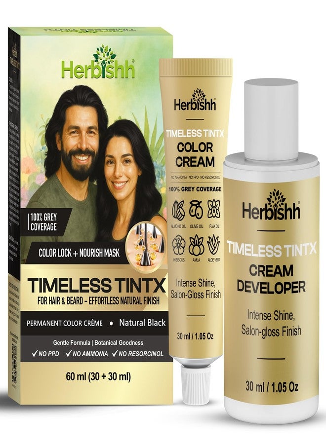 Herbishh Natural Black Timeless TintX (60 ml) | Permanent Hair Colour Crème | 100% Grey Coverage Color for Men & Women | Ammonia-Free Dye | Long-Lasting Natural Finish | Beard & Hair Color - Image 1