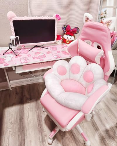 MOONBEEKI Cat Paw Cushion Chair Comfy Kawaii Plush Seat Cushions Shape Lazy Pillow for Gamer Chair 28"x 24" Cozy Floor Cute Seat Kawaii for Girl Worker Gift, Dining Room Bedroom Decorate （White） - Image 3