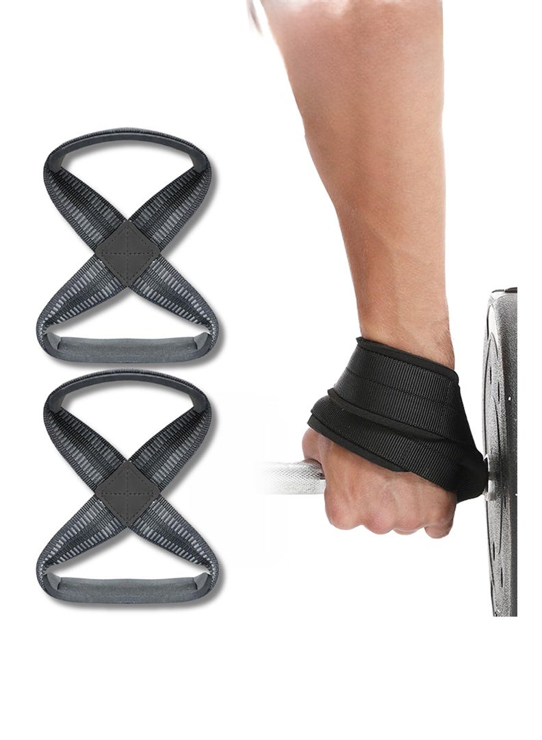 Auger 2 Pack Figure 8 Lifting Straps, Weight Lifting Strap, Anti Slip Strap with Cuffs Wrist Support for Gym Workout Deadlift Powerlifting Bodybuilding Weightlifting, Fitness Strength Training For Men Women - Image 1