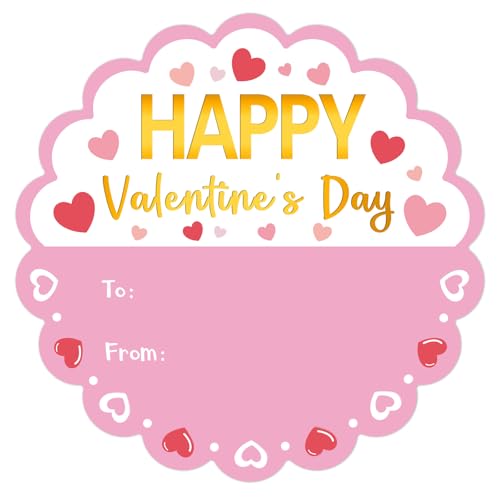 HEYINSHEN 60 Pcs Valentines Stickers Valentine's Day Gift Tag Valentines Day Self Adhesive Tags Valentine's Day Gift Tags Stickers Pink Valentine’s Day Sticker Alentines Day Labels for Gifts Boxes - Image 1