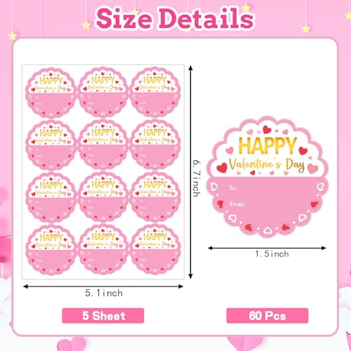 HEYINSHEN 60 Pcs Valentines Stickers Valentine's Day Gift Tag Valentines Day Self Adhesive Tags Valentine's Day Gift Tags Stickers Pink Valentine’s Day Sticker Alentines Day Labels for Gifts Boxes - Image 2