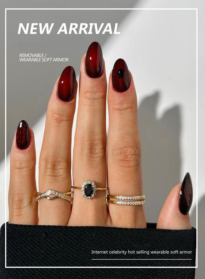 MUXGE Burgundy Spiderweb Nail Sticker Set - 24 Pieces - Image 4