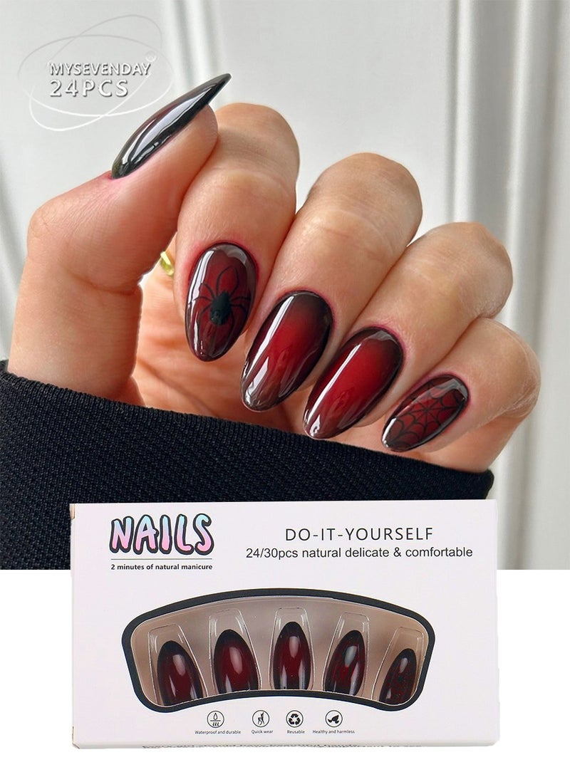 MUXGE Burgundy Spiderweb Nail Sticker Set - 24 Pieces - Image 1