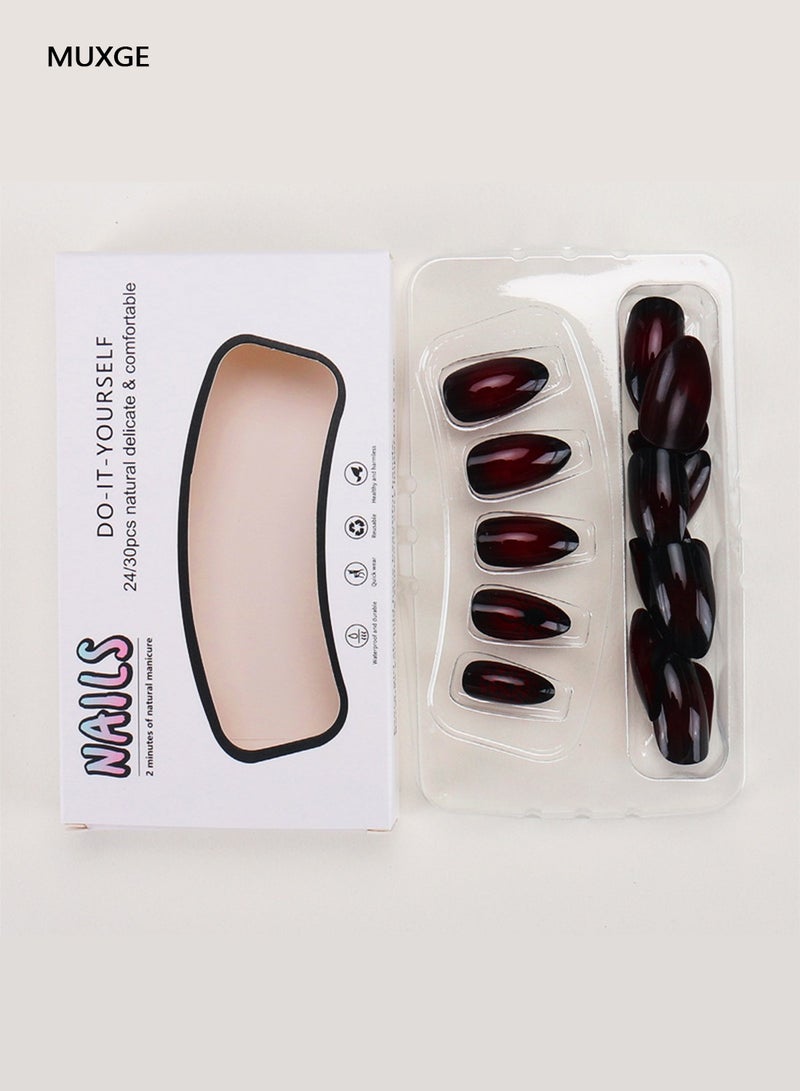 MUXGE Burgundy Spiderweb Nail Sticker Set - 24 Pieces - Image 2