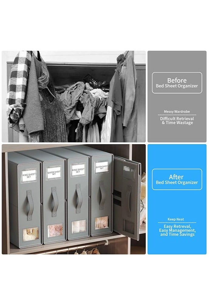 Arabest 1 Pack Bed Sheet Organizer, Foldable Linen Closet Organizers and Storage, Bedsheet Organizers with Window, Bedding Organizer Storage for Sheet, Pillow and Duvet Cover, Grey - Image 3