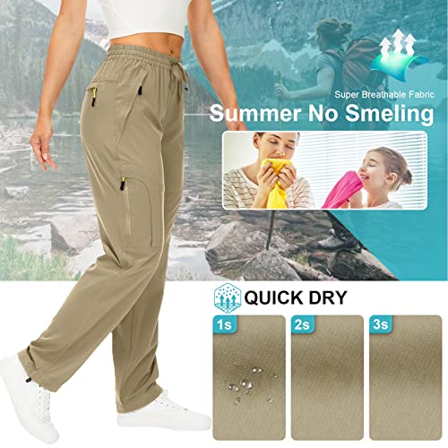 Toomett Womens Hiking Pants Quick Dry UPF 50 Lightweight Travel Golf Cargo Safari Pants Zipper Pockets,6608,Khaki,L - Image 3