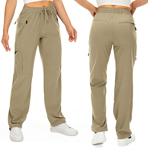Toomett Womens Hiking Pants Quick Dry UPF 50 Lightweight Travel Golf Cargo Safari Pants Zipper Pockets,6608,Khaki,L - Image 2