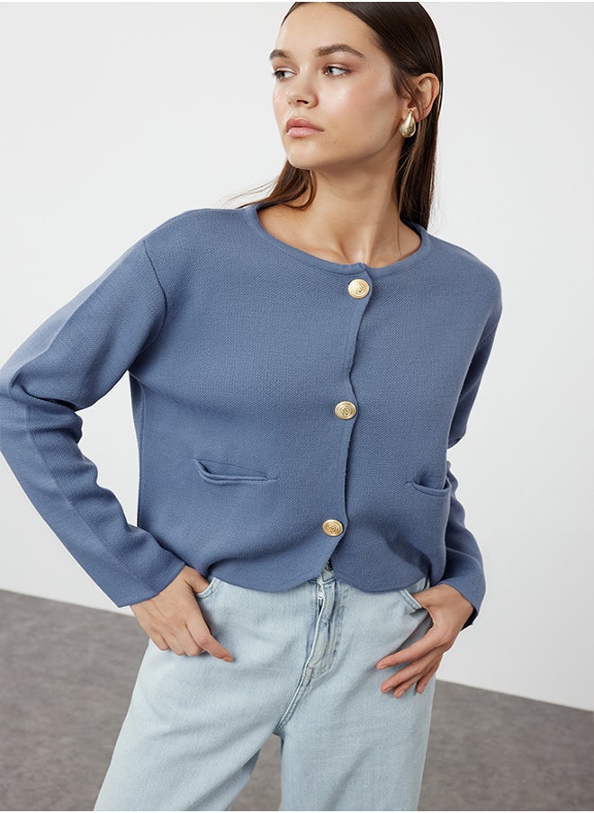 trendyol Blue Crew Neck Knitwear Cardigan TWOAW25HI00066  - Image 1