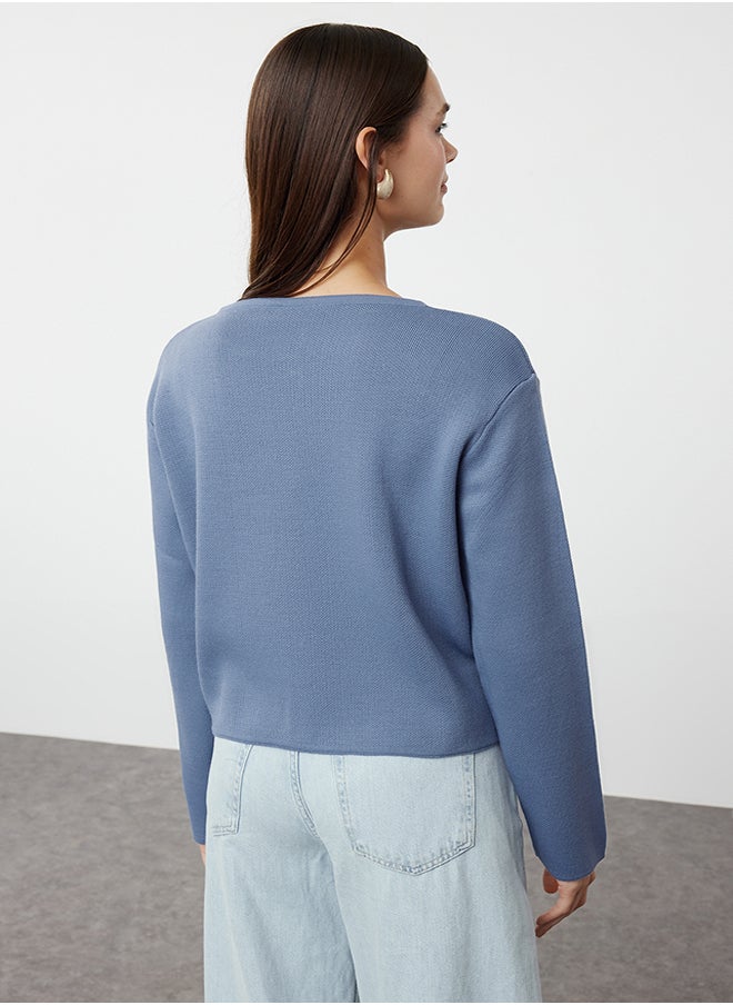 trendyol Blue Crew Neck Knitwear Cardigan TWOAW25HI00066  - Image 5