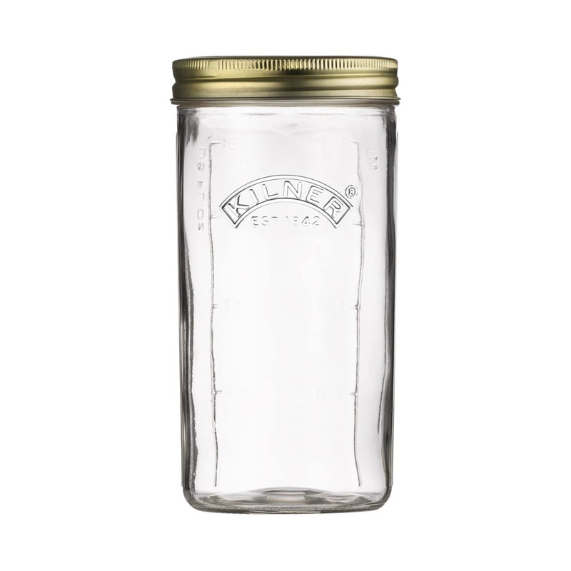 Kilner Wide Mouth Preserve Jar 1L 1000ml Glass Storage Jar with Vacuum Seal Lid Ideal for Large Whole Fruits Vegetables Pickles Jams