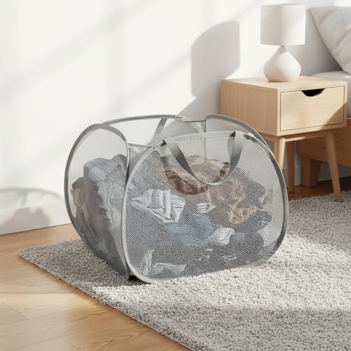 Kimmama Collapsible Mesh Laundry Basket, Foldable Pop Up Laundry Hamper with Side Pocket, Removable Clothes Storage Bin with Handle for Laundry Room, College Drom, Bathroom, Kid Room, Travel, 95L - Image 4
