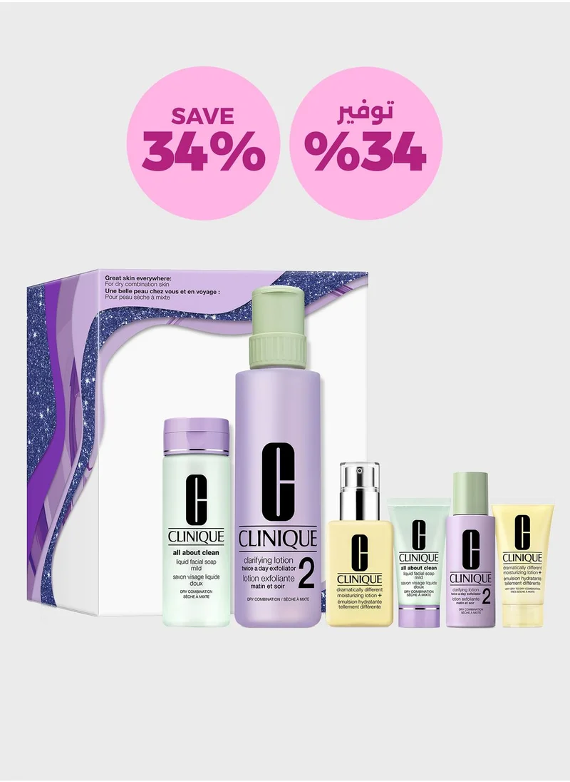 CLINIQUE Great Skin Everywhere Skincare Set: For Dry Combination Skin, Savings 34%