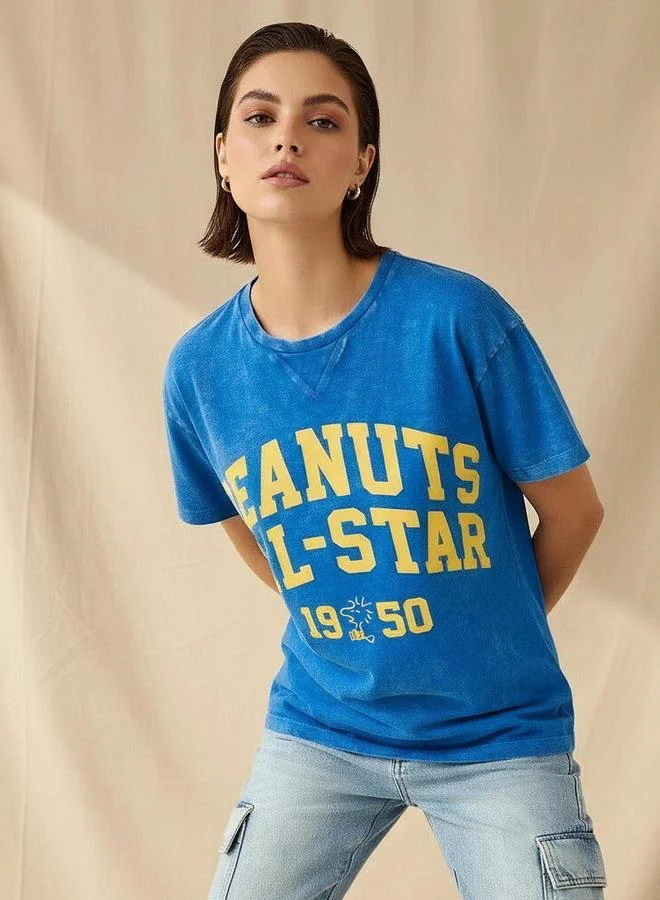 اس بي كاركترز Relaxed Fit Cotton Washed T shirt with Snoopy Print