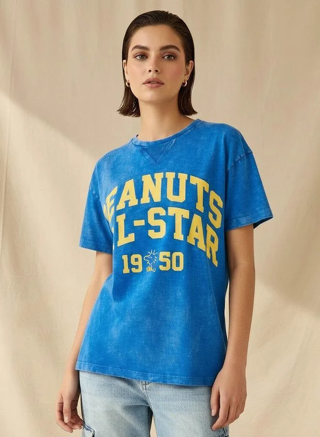 اس بي كاركترز Relaxed Fit Cotton Washed T shirt with Snoopy Print