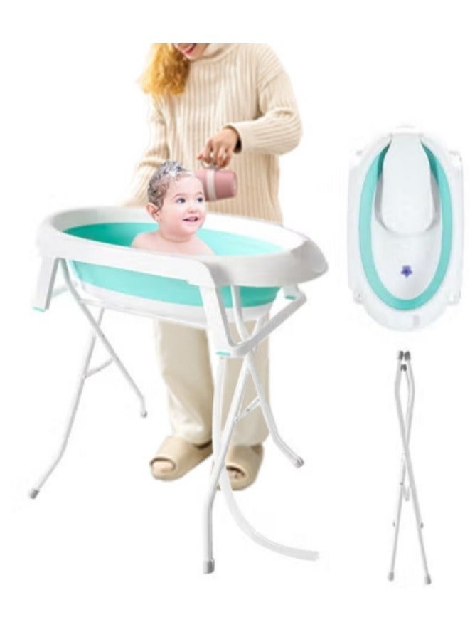 WALALLA Foldable Collapsable Heightened Baby Basin Infant Shower Bathtub With Shelf Storage Rack and Wash Tube Set For Newborn Baby Child 0-6 Year - Image 1