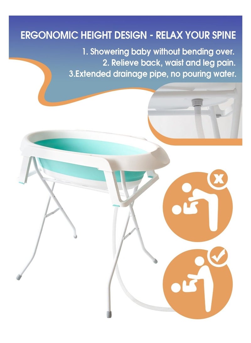 WALALLA Foldable Collapsable Heightened Baby Basin Infant Shower Bathtub With Shelf Storage Rack and Wash Tube Set For Newborn Baby Child 0-6 Year - Image 2