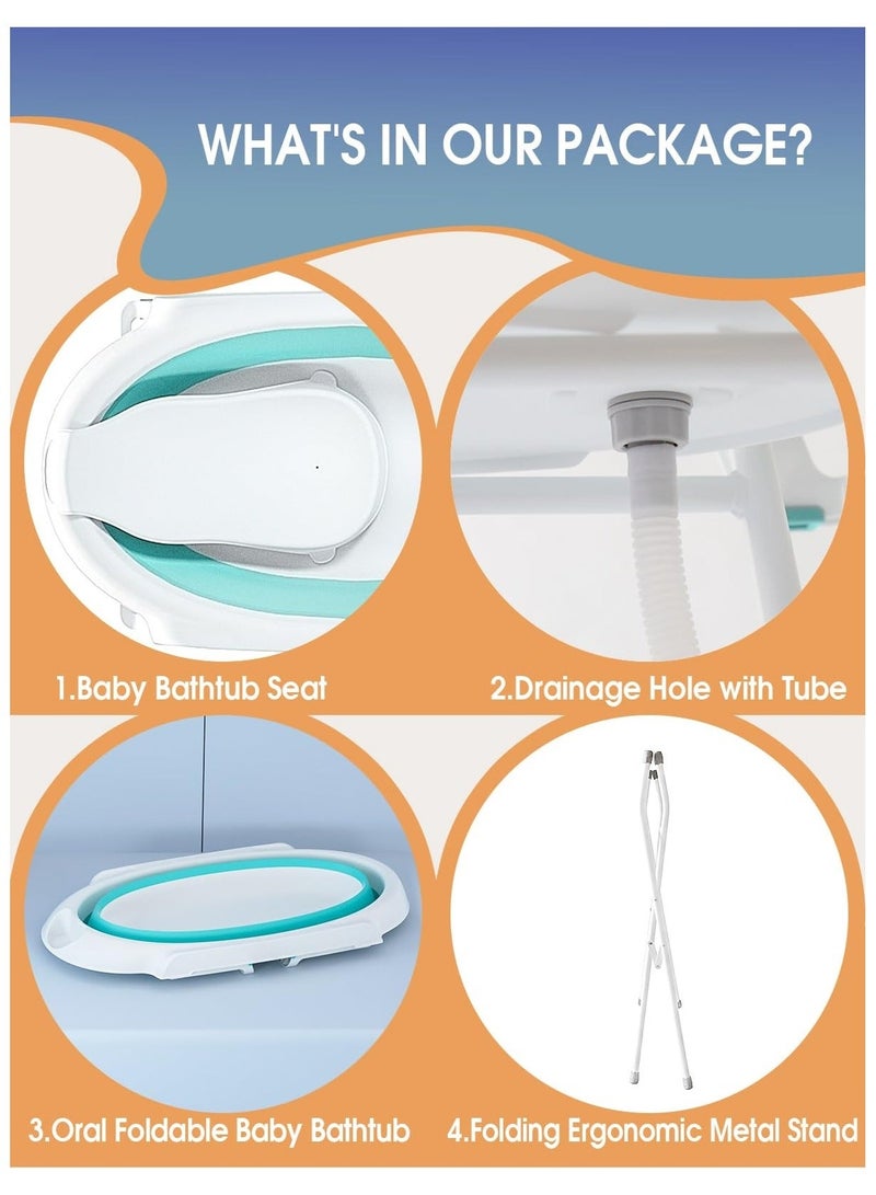 WALALLA Foldable Collapsable Heightened Baby Basin Infant Shower Bathtub With Shelf Storage Rack and Wash Tube Set For Newborn Baby Child 0-6 Year - Image 3