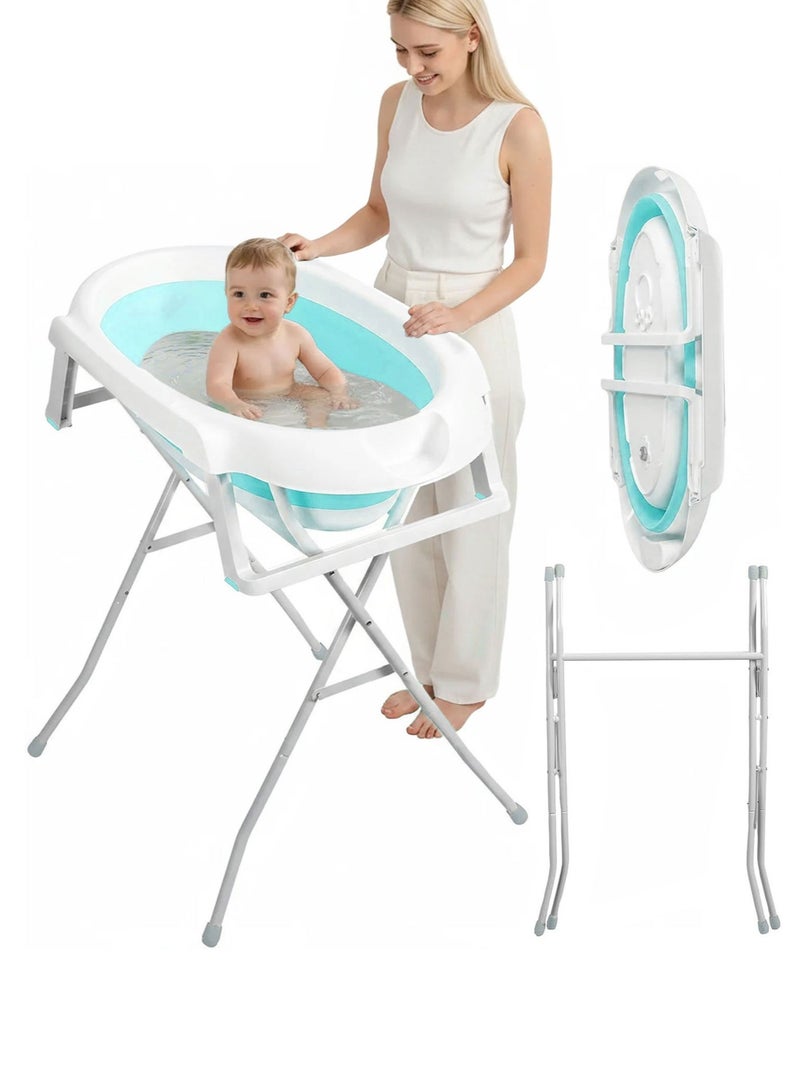 WALALLA Foldable Baby Bathtub with Heightened Stand, Collapsible Infant Bath Basin, Wash Tube Set and Non-Slip Support for Newborn Baby Toddler Kids 0-6 Years Home Travel - Image 1